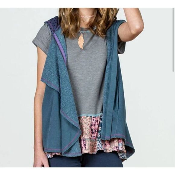 Matilda Jane MJ My Compass Navy Hooded Blue Ruffled Sweatshirt Vest Size 14 - Picture 2 of 7